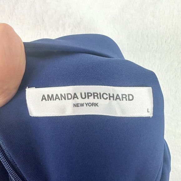 Amanda Uprichard Iris Jumpsuit Size Large Navy Blue Bow Blogger Fave Wide Leg - Picture 11 of 12